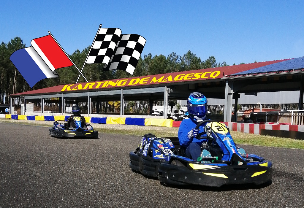 FUN MOTOR SPORTS1. karts devant prégrille DRAPEAU LOGO copie_KARTINGMAGESCQ_OTILAS