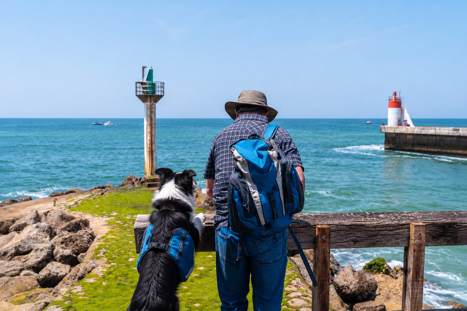 Visiteur avec son chien au pays basque