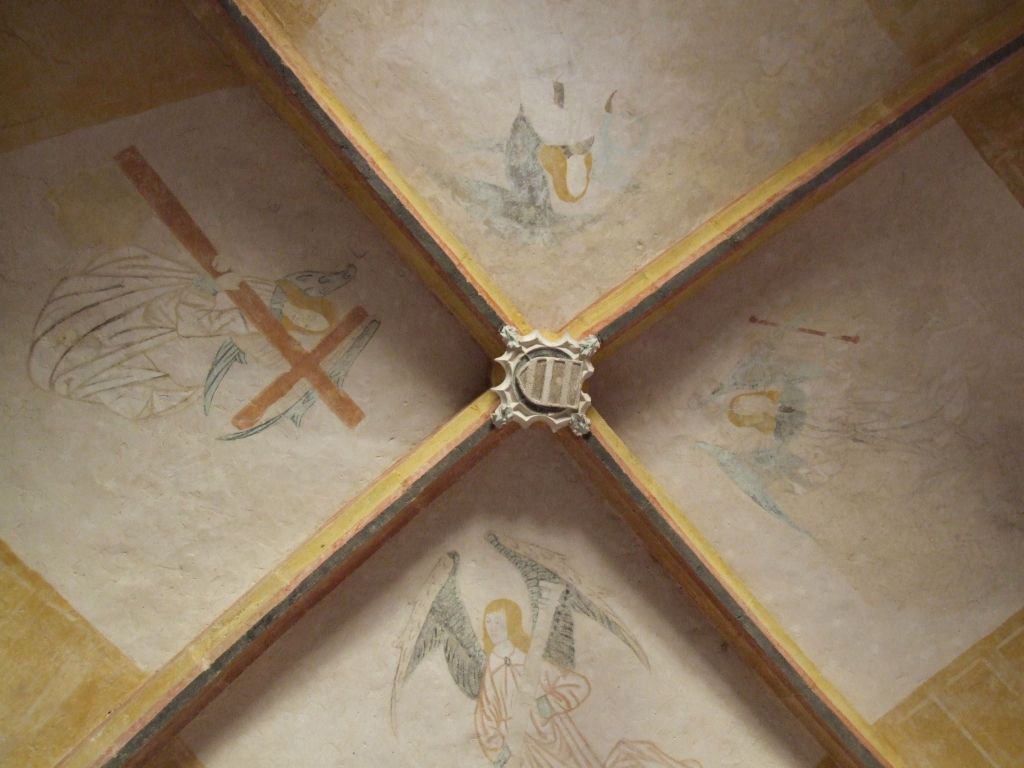 pnrlgPeintures murales voute et écusson, chapelle N, église Saint-Vincent de Xainthes, Belhade (3)